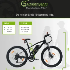 SachsenRAD [Refurbished] E-Racing Mountain Bike R6 NEO II V2 TÜV Zertifiziert 500Wh bis 150KM 26 Zoll