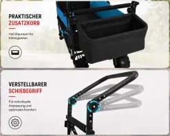 SAMAX Faltbarer Bollerwagen Offroad mit Dach - Blau