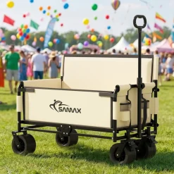 SAMAX Faltbarer Bollerwagen - 2in1 mit Bank - bis 200kg Offroad Festival Edition - Beige