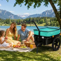 SAMAX Lastenanhänger / Fahrradanhänger für 60 Kg / 70 Liter mit Kupplung in Grün