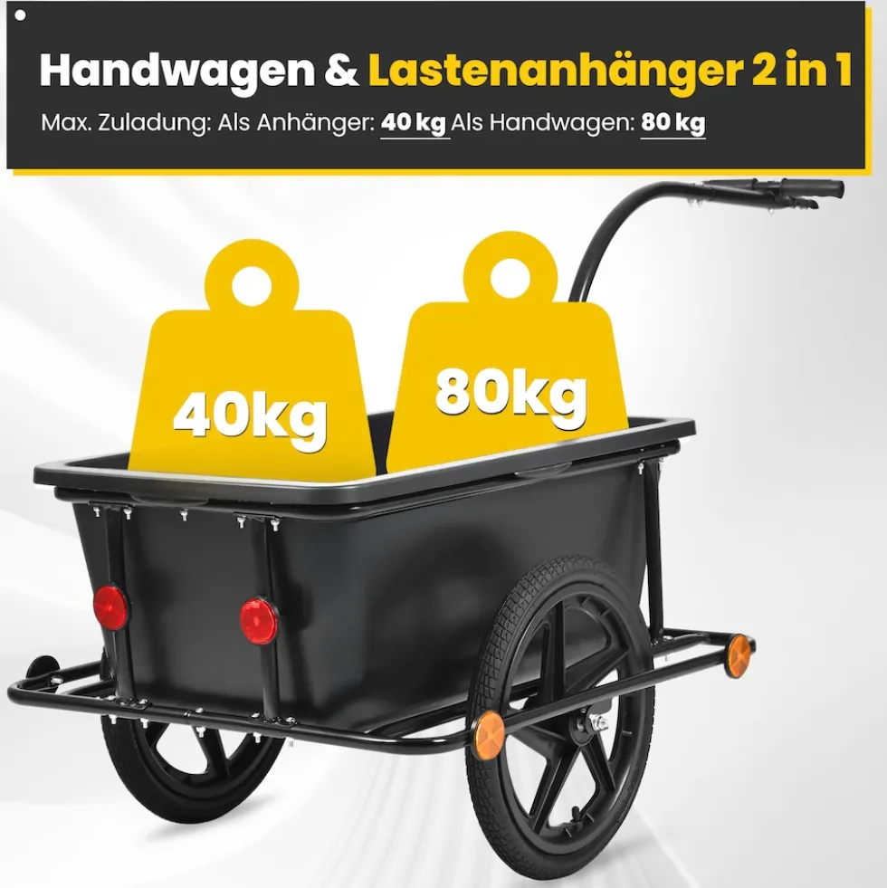SAMAX Lastenanhänger / Fahrradanhänger 90 Liter / 80 Kg mit Kupplung - Mountain