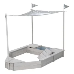 Sandkasten 'Schiff', Kinder-Outdoor-Sandkasten aus wetterfestem Massivholz, inkl. Sonnendach
