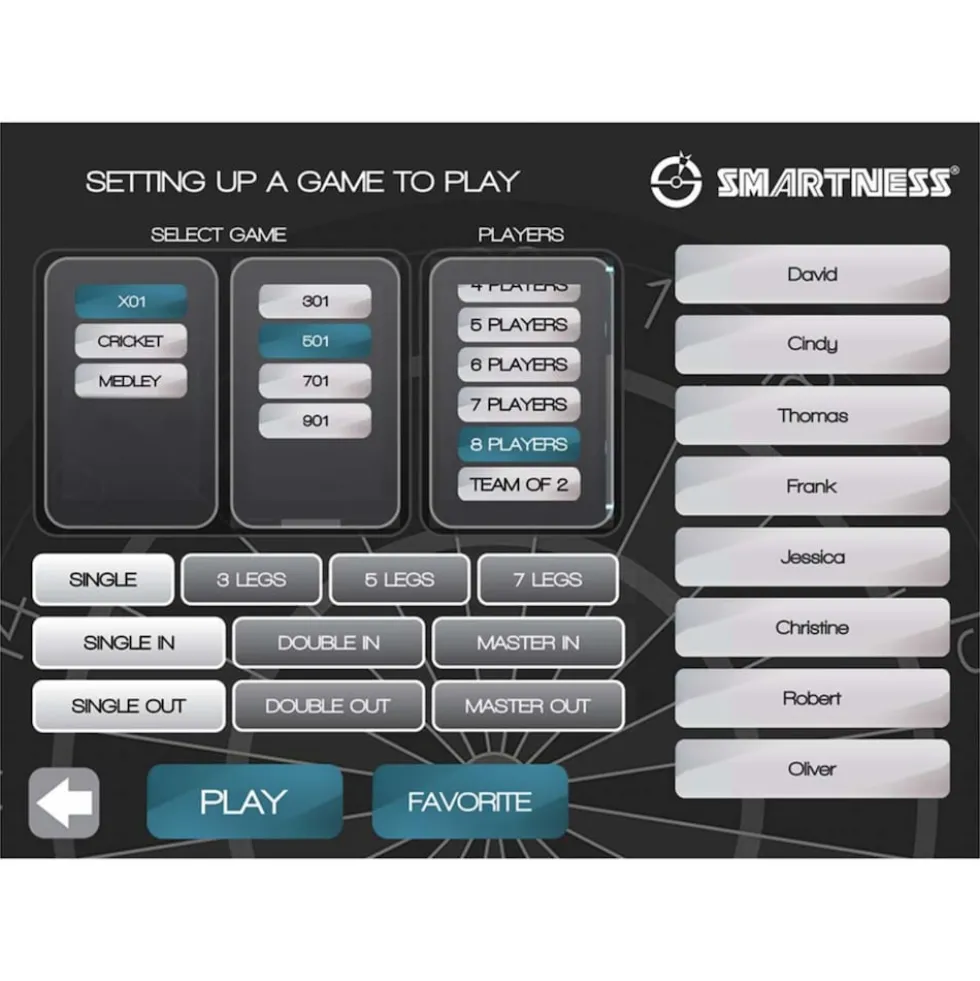 SMARTNESS ELEKTRONIK DARTBOARD ARCADIA 4.0, 2-LOCH ABSTAND