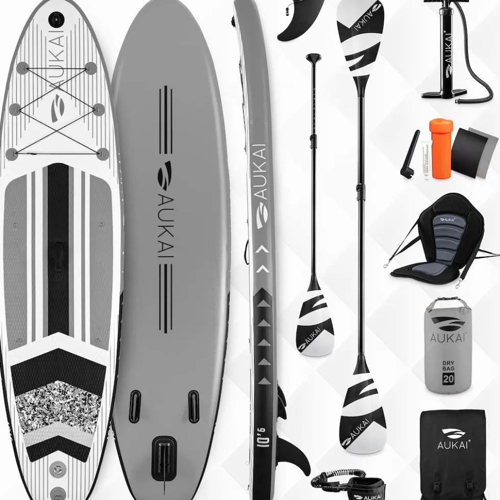 Stand Up Paddle Board "AUKAI Pro" mit Kajak-Sitz grau