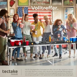 tectake® Aluminium Bierpongtisch, klappbar, bodenschonende Kunststofffüße, inklusive 100 Bechern und 6 Bällen