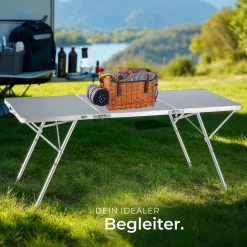 tectake® Aluminium Campingtisch, klappbar, bodenschonende, höhenverstellbare Füße, 180 x 70 x 70,5 cm