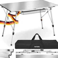tectake® Aluminium Campingtisch, faltbar, höhenverstellbar, 120 x 70,5 x 58 – 79 cm