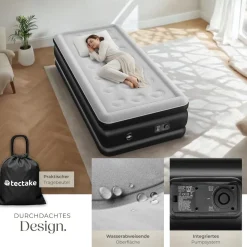 tectake® Aufblasbare Matratze, für 1 oder 2 Personen, ergonomisches Luftsäulensystem, inkl. manuellem Ventil und Tragebeutel