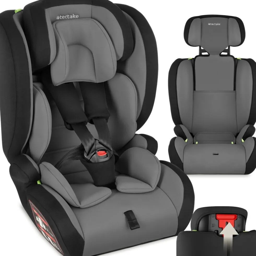 tectake® Autositz, i-Size Zulassung, mit Seitenaufprallschutz, längenverstellbarer 5-Punkt-Gurt, höhenverstellbare Kopfstütze, von 76 bis 150 cm, Belastbarkeit 36 kg