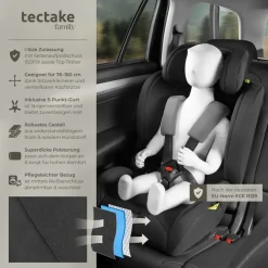 tectake® Autositz, i-Size Zulassung, ISOFIX-Installation und Top Tether, mit Seitenaufprallschutz, längenverstellbarer 5-Punkt-Gurt, 8-fach höhenverstellbare Kopfstütze, ab 15 Monaten von 76 bis 150 cm, Belastbarkeit 36 kg