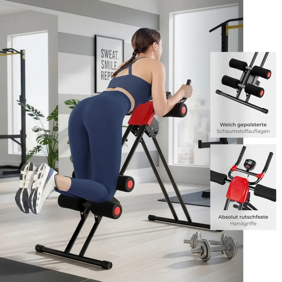tectake® Bauchtrainer, 5-fach verstellbar, klappbar, mit Trainingscomputer