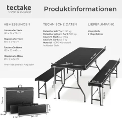 tectake® Bierzeltgarnitur, klappbar, hohe Belastbarkeit, mit Tragegriffen