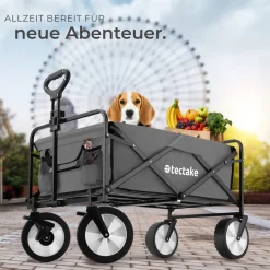 tectake® Bollerwagen, faltbar, abnehmbarer Stoffeinsatz mit 2 Netztaschen, inklusive Tragetasche, Belastbarkeit 80 kg