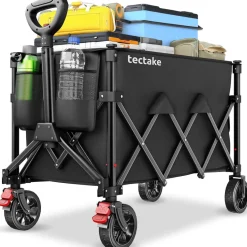 tectake® Bollerwagen, faltbar, abnehmbare Plane aus Oxford-Gewebe mit 3 Netztaschen und Reißverschlussfach, inklusive Einlegeboden, Belastbarkeit 80 kg