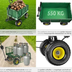 tectake® Bollerwagen, mit klappbaren Seitenwänden, leichtgängige Lenkachse mit gepolstertem Griff, Belastbarkeit 550 kg