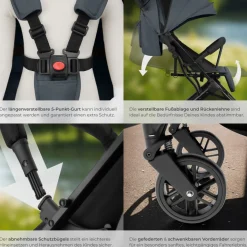 tectake® Buggy-Kinderwagen, Einhand-Klappmechanismus, mit 5-Punkt-Gurt, Feststellbremse, Schutzbügel, pulverbeschichtetes Stahlgestell und pflegeleichter Stoffbezug, für 0 bis 36 Monate geeignet, Belastbarkeit 15 kg