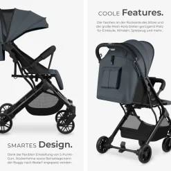 tectake® Buggy-Kinderwagen, Einhand-Klappmechanismus, mit 5-Punkt-Gurt, Feststellbremse, Schutzbügel, pulverbeschichtetes Stahlgestell und pflegeleichter Stoffbezug, für 0 bis 36 Monate geeignet, Belastbarkeit 15 kg