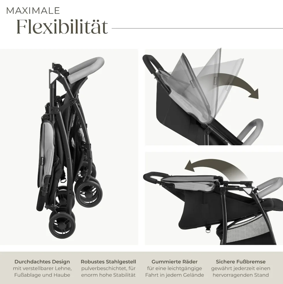 tectake® Buggy-Kinderwagen, klappbar, mit 5-Punkt-Gurt, Bremse und Schutzbügel, pulverbeschichtetes Stahlgestell und pflegeleichter Polyesterbezug, für 0 bis 36 Monate geeignet, Belastbarkeit 15 kg