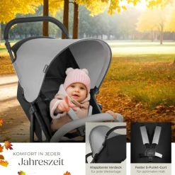 tectake® Buggy-Kinderwagen, klappbar, mit 5-Punkt-Gurt, Bremse und Schutzbügel, pulverbeschichtetes Stahlgestell und pflegeleichter Polyesterbezug, für 0 bis 36 Monate geeignet, Belastbarkeit 15 kg