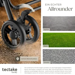 tectake® Buggy-Kinderwagen, klappbar, mit 5-Punkt-Gurt, Bremse und Schutzbügel, pulverbeschichtetes Stahlgestell und pflegeleichter Polyesterbezug, für 0 bis 36 Monate geeignet, Belastbarkeit 15 kg