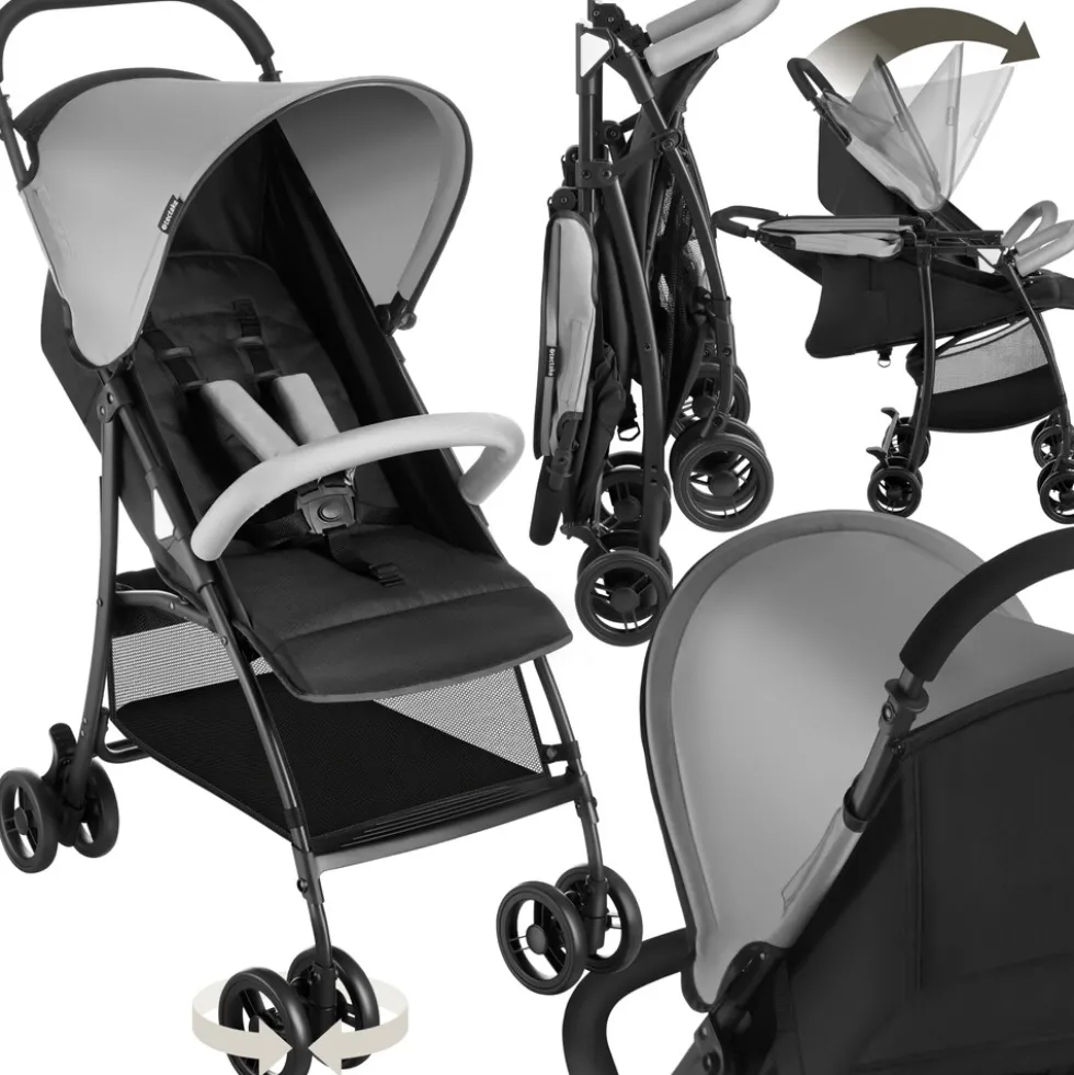 tectake® Buggy-Kinderwagen, klappbar, mit 5-Punkt-Gurt, Bremse und Schutzbügel, pulverbeschichtetes Stahlgestell und pflegeleichter Polyesterbezug, für 0 bis 36 Monate geeignet, Belastbarkeit 15 kg