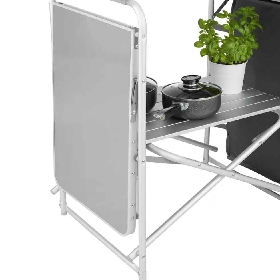 tectake® Campingküche XXL mit Aluminiumgestell und 5 Fächern, faltbar, mit großem Stauraum und Windschutz, 172 x 52 x 104 cm