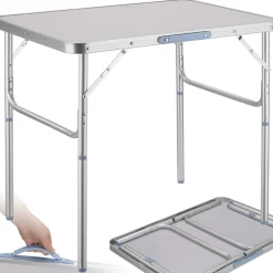tectake® Campingtisch, klappbar, anschraubbare, höhenverstellbare Beine und Füße, 75 x 55 x 68 cm