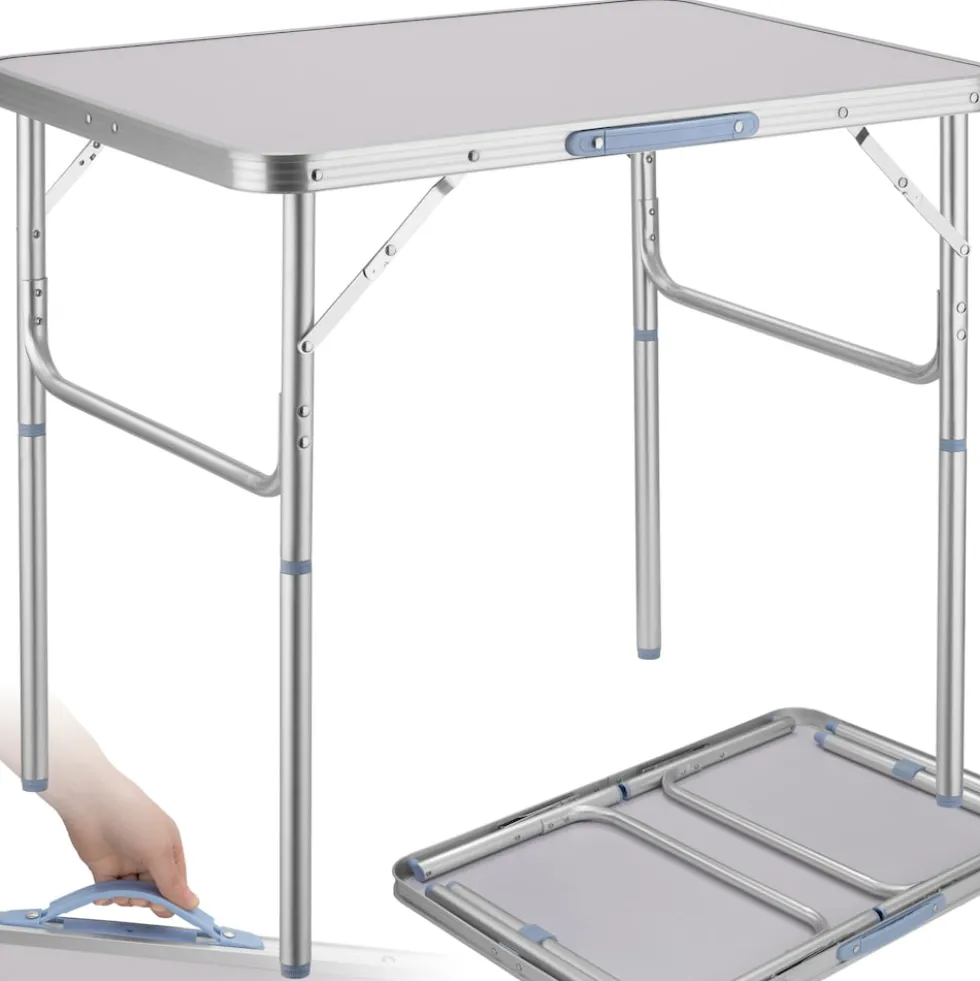 tectake® Campingtisch, klappbar, anschraubbare, höhenverstellbare Beine und Füße, 75 x 55 x 68 cm