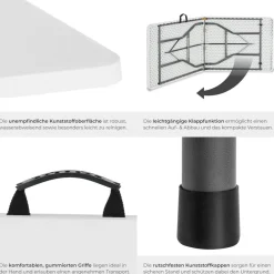 tectake® Campingtisch, klappbar, wetterfest, 120 kg Belastbarkeit, gummierter Tragegriff