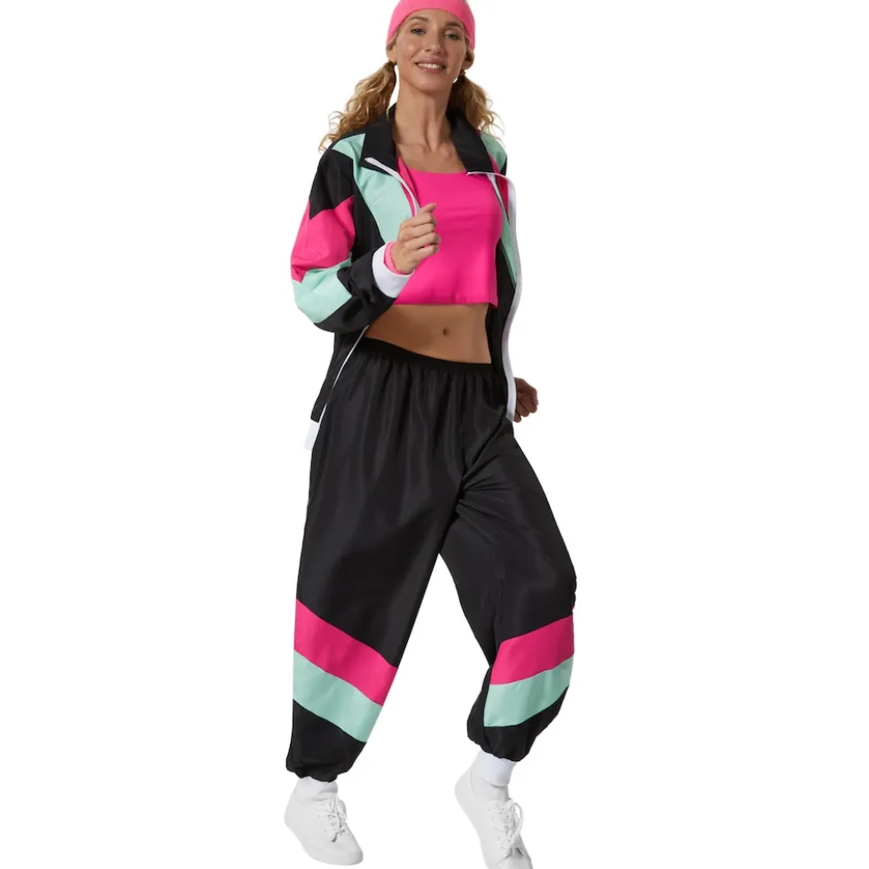 tectake® Damenkostüm Retro 80er 90er Jahre Jogginganzug