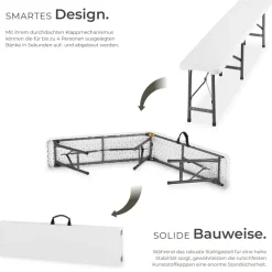tectake® 2er Set Campingklappbank, wetterfest, je 500 kg belastbar, bis zu 8 Personen, gummierte Tragegriffe