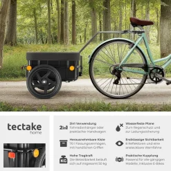 tectake® Fahrradanhänger, 2 in 1 multifunktional, luftgefüllte Profilreifen mit Kugellager, Belastbarkeit 50 kg, 70 Liter, ca. 148 x 64 x 81 cm