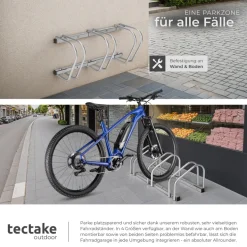 tectake® Fahrradständer, aus rostfreiem Stahl, Boden- und Wandmontage, von beiden Seiten befahrbar