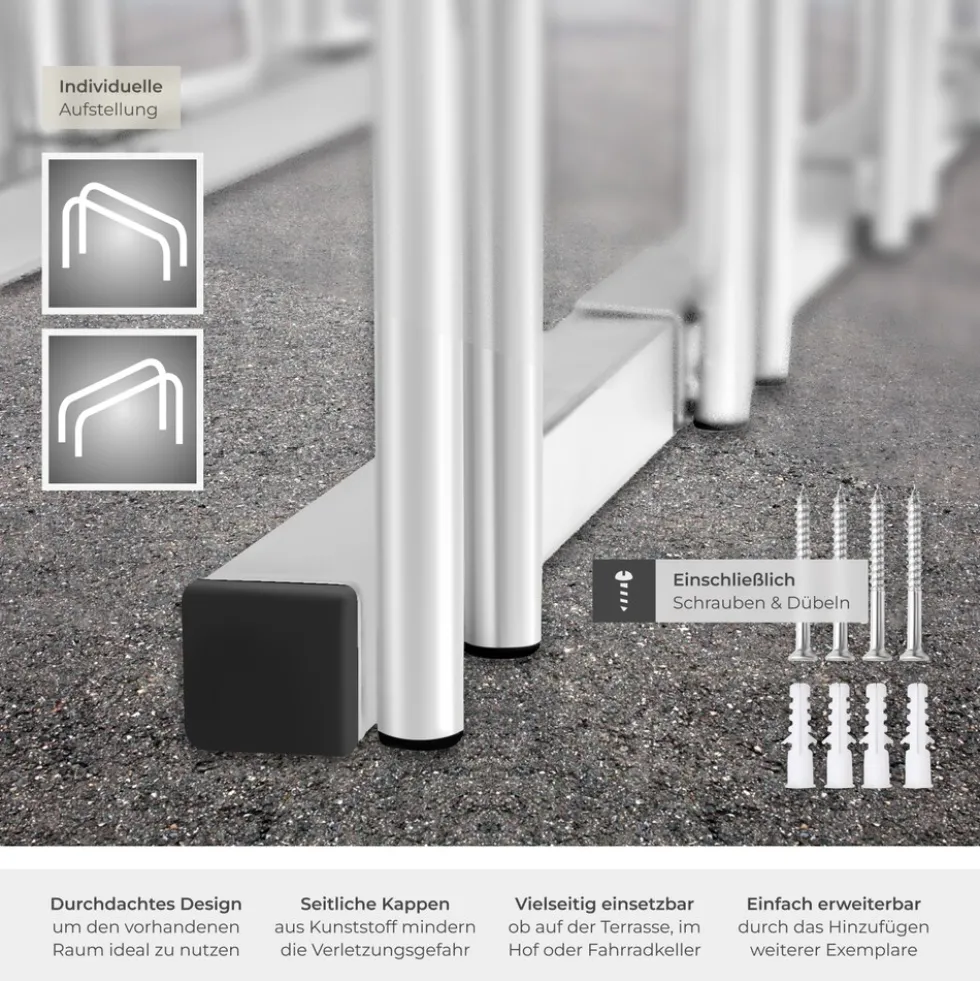 tectake® Fahrradständer, aus rostfreiem Stahl, Boden- und Wandmontage, von beiden Seiten befahrbar