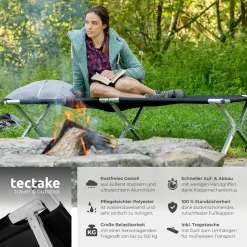 tectake® Feldbett mit Aluminiumgestell, klappbar, Belastbarkeit 150 kg, 190 x 70 x 45 cm