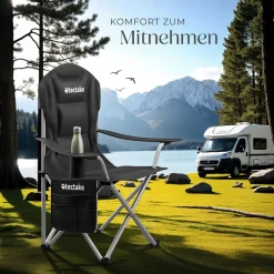 tectake® Gepolsterter Campingstuhl, faltbar, inkl. Tragetasche, wasserabweisendes 600D Oxford-Gewebe, 88,5 x 55 x 103 cm, Belastbarkeit 120 kg