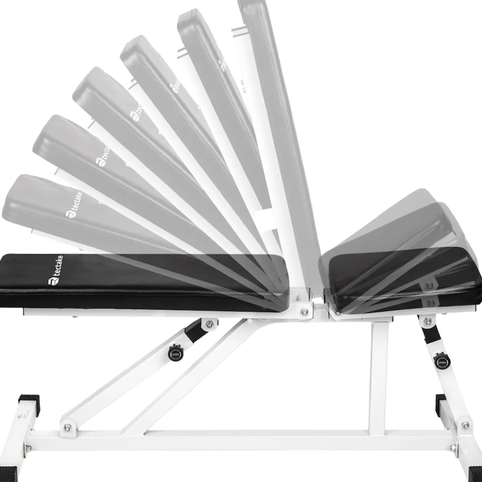 tectake® Hantelbank, Sitz 4-fach verstellbar, gepolstert mit Kunstlederbezug, 120 x 47 x 114 cm