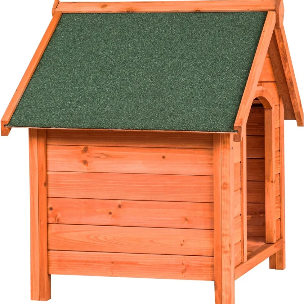 tectake® Hundehütte, aus lasiertem Holz, aufklappbares Spitzdach mit Bitumenoberfläche, 72 x 65 x 83 cm