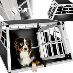 tectake® Hundetransportbox doppel, mit gerader Rückwand, verschließbare Gittertür, mit schützenden Kunststoffecken
