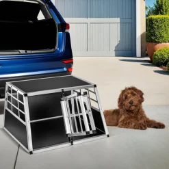 tectake® Hundetransportbox doppel, mit gerader Rückwand, verschließbare Gittertür, mit schützenden Kunststoffecken