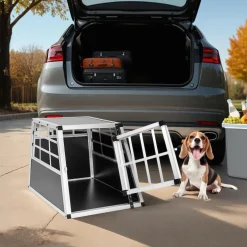 tectake® Hundetransportbox single, mit gerader Rückwand, verschließbare Gittertür, mit schützenden Kunststoffecken