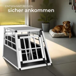 tectake® Hundetransportbox single, mit gerader Rückwand, verschließbare Gittertür, mit schützenden Kunststoffecken