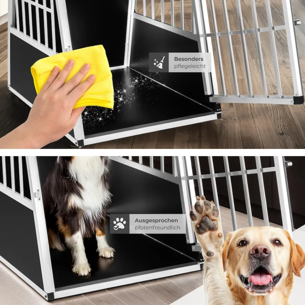 tectake® Hundetransportbox single, mit schräger Rückwand, verschließbare Gittertür, mit schützenden Kunststoffecken, 66 x 90 x 69,5 cm