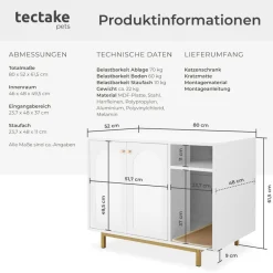 tectake® Katzenschrank, seitlicher Eingang, hohe Beine, kleines Staufach, inklusive Kratzmatte, 80 x 52 x 61,5 cm