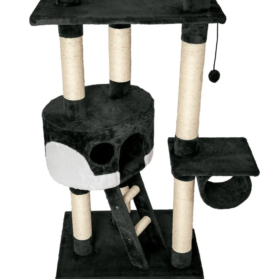 tectake® Kratzbaum, 243 bis 260 cm, mit 2 Katzenhäusern, inklusive 2 Treppen, 2 Spielbällen, Deckenspanner und Kippschutz