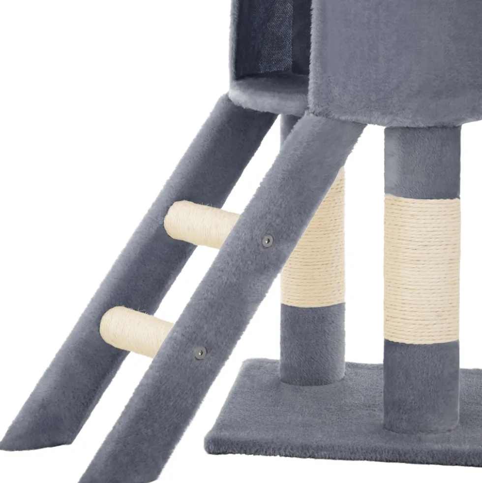 tectake® Kratzbaum, 144 cm, mit Katzenhaus, inklusive Treppe, 3 Spielmäusen und Kippschutz