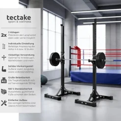 tectake® Langhantelablage, multifunktional, seitliche Ablage 6-fach höhenverstellbar, bodenschonende Kunststoffkappen