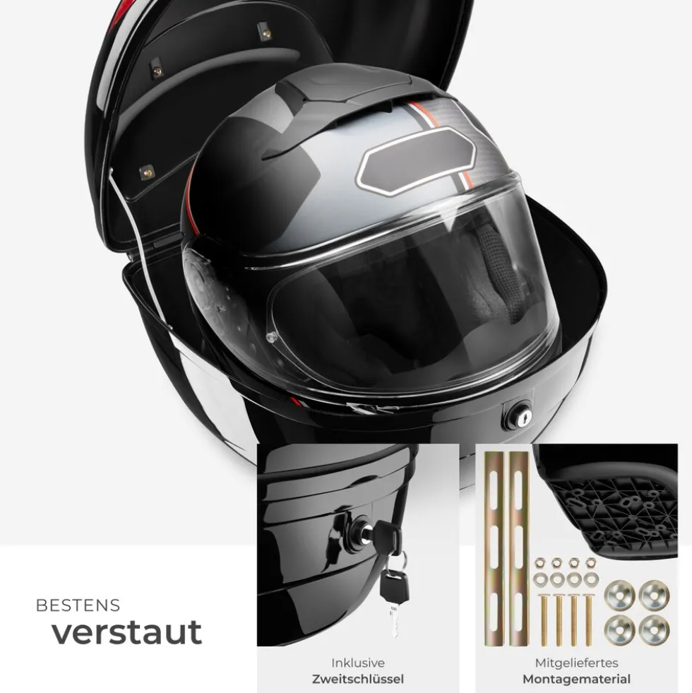 tectake® Motorradkoffer, Volumen 22 l, für Mofas, Roller, Motorräder und Quads, großer Reflektor
