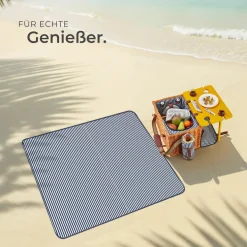 tectake® Picknickkorb, für 4 Personen, mit Picknickdecke, geflochtene Weide, 2 Schnallenverschlüsse und verstellbarer Tragegurt, inkl. 20-teiliges Geschirrset, Kellnermesser, Gewürzstreuer und Weinkühler