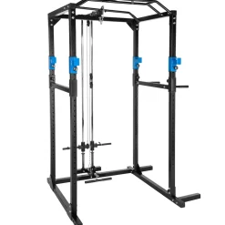 tectake® Power Rack, mit Latzug, höhenverstellbare Langhantelablagen und Sicherheitsstreben, 136 x 142,5 x 215 cm